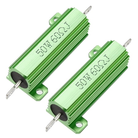 50W 60 Ohm Aluminium Housing Chassis Mount Wirewound Power Resistor Green 2pcs