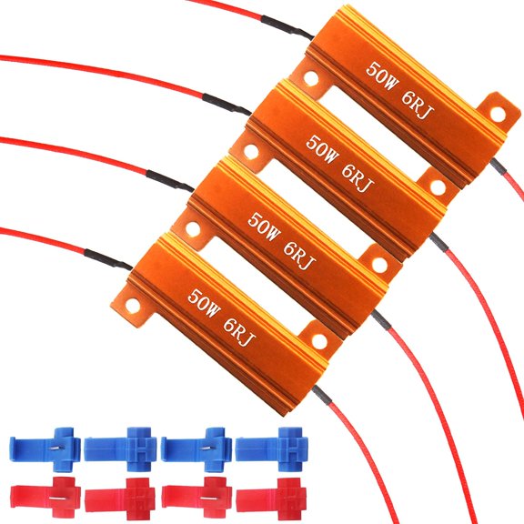 50W 6Ohm LED Load Resistors 4-Pack with Quick Wire Clips