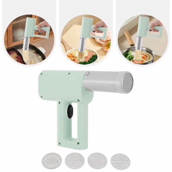 50W 7.4V Handheld Electric Noodle Machine, 5-in-1 Cordless Pasta Maker with 5 Molds & Dough Scraper, Dough Press Tube Capacity 0.44Lbs Lightweight Stainless Steel for Kitchen (Green)