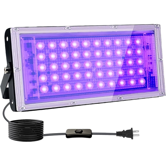 50W Black Lights, Blacklight Flood Light with Plug and Switch,for Glow Party, Halloween, Fluorescent Poster, Stage Lighting, Body Paint
