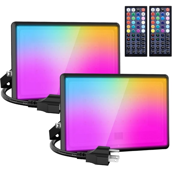 50W LED Flood Light Outdoor, 2700K Warm White RGB Flood Lights with Remote, DIY Color Changing Outdoor Lights, IP66 Waterproof Uplights for Events, Uplighting for Christmas, LED Stage Lights 2 Pack