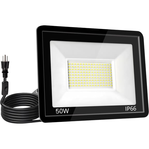 50W LED Flood Light Outdoor 6500K Daylight White,12000LM Super Brighter LED Work Light,IP66 Waterproof Security Light with Switch and Plug for Garage, Garden, Yard, Stadium