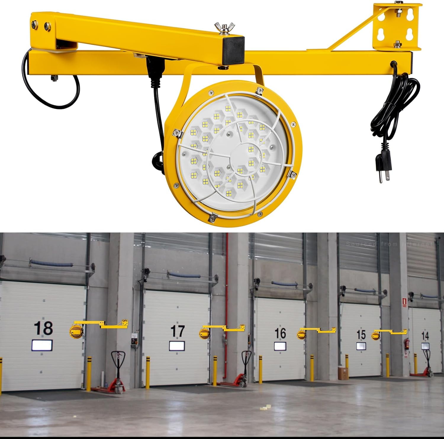 50W Loading Dock Lights, 45 Inch Double Swing Arm Dock Lights, 360