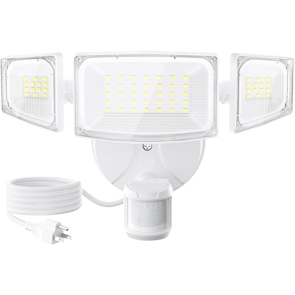 50W Motion Sensor Outdoor Light Plug in Motion Flood Light Dusk to Dawn 5000LM LED Security Light IP65 Waterproof Motion Activated 6500K PIR Sensor Lighting for Garage Yard Patio Eave White