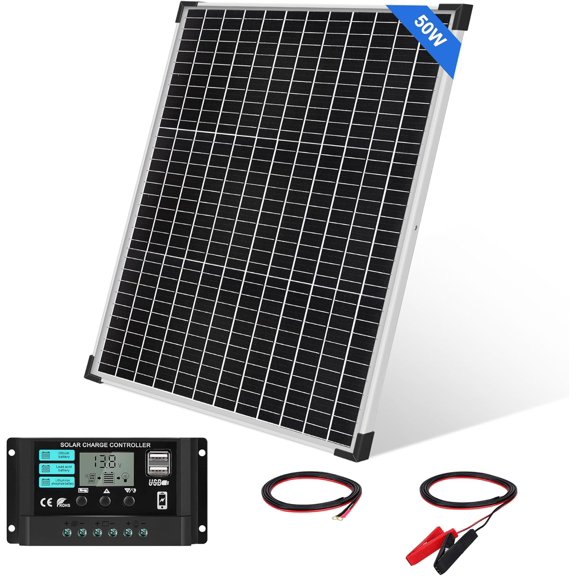 50W Solar Panel Kit with 12V/24V 10A PWM Charge Controller High Efficiency Monocrystalline for Roof RV Boat Farm Camping Car Caravan Camper and Other Off Grid Applications