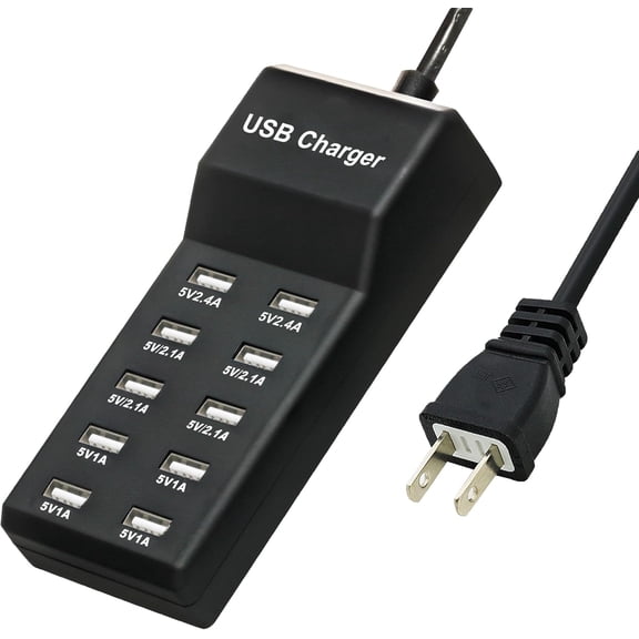 50W USB Charging Station with 10-Port Family-Sized Smart USB Ports for Multiple Devices - Smart Phone, Tablet, Laptop Computer - for iPhone 15/14/13 Black