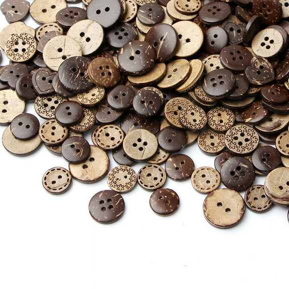 50X 18mm Mix Shape Brown Coconut Shell 2/4 Hole Wooden Buttons Sewing L9D3