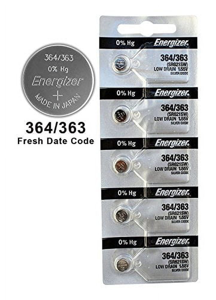 Energizer 364 SR621SW Silver Oxide 0%Hg Mercury Free 10 Batteries 