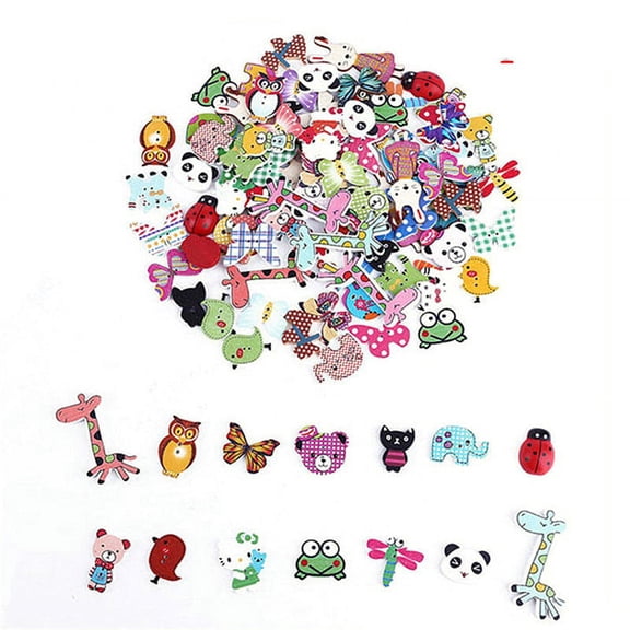 50X Mixed DIY Wooden Popular Scrapbooking Buttons Cartoon Sewing Animal Craft AL