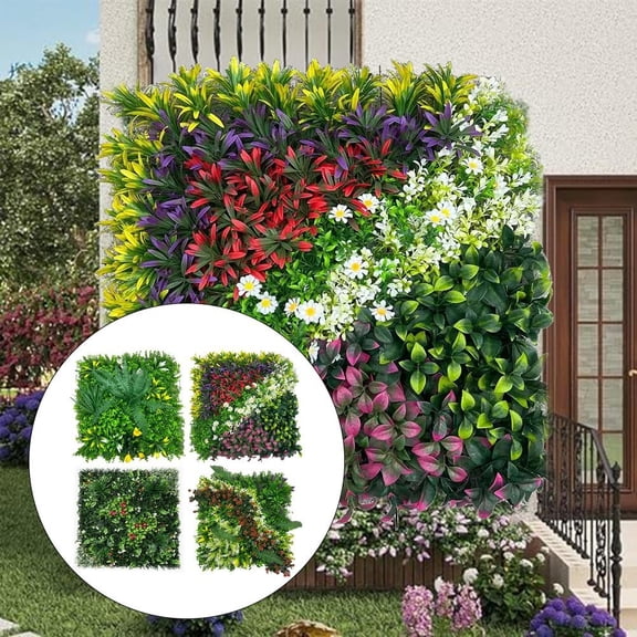 50X50 Artificial Plant Wall Reusable Panel Plastic Garden Grass Flower Wall Fake Green Plant Hanging Fencing Decor UV Protection B Smile Home