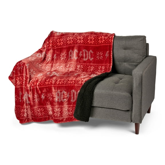 ACDC Holiday Sweater Silk Touch Throw Blanket with Sherpa Reverse