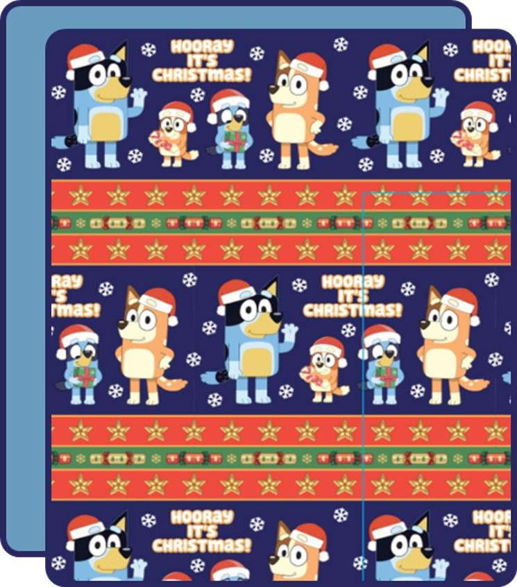 Bluey Holiday Striped Heelers Silk Touch Throw Blanket with Sherpa Reverse 50 x 60 inches