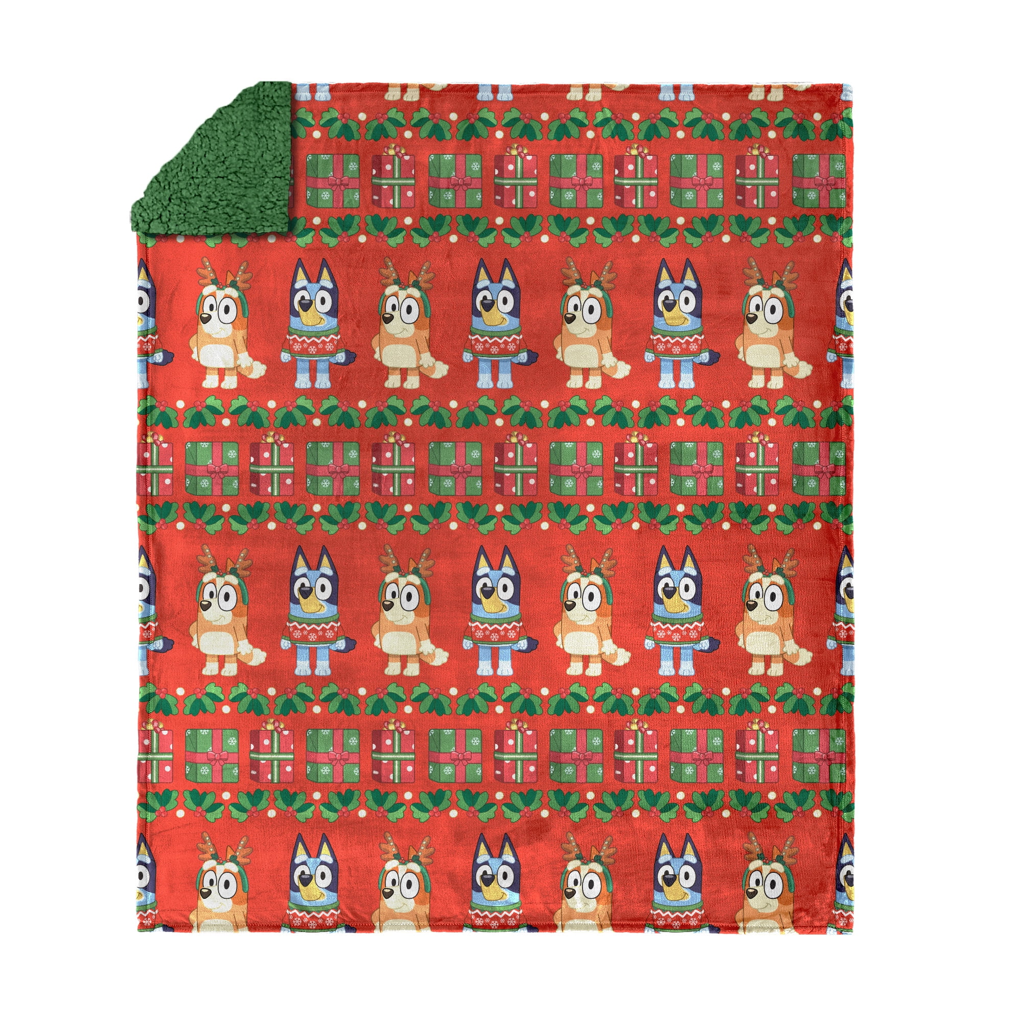 Bluey Silk Touch Sherpa Reverse Throw Blanket – Cozy Holiday Design