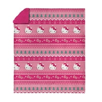 Hello Kitty Fair Isle Silk Touch Sherpa Throw Blanket for Kids, 50x60 Inches