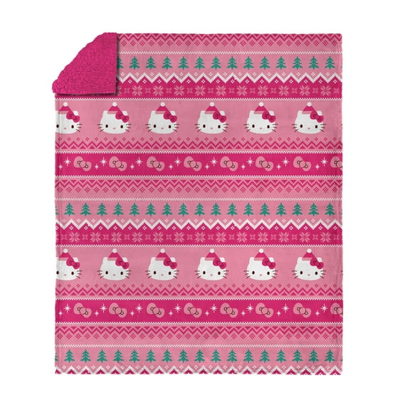 Hello Kitty Fair Isle Silk Touch Sherpa Throw Blanket for Kids, 50x60 Inches