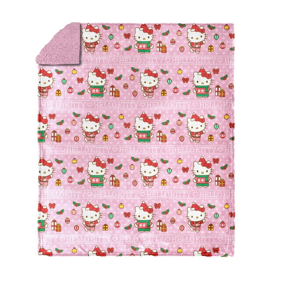 Hello Kitty Merry Kitty Silk Touch Throw Blanket with Sherpa Reverse 50 x 60 inches