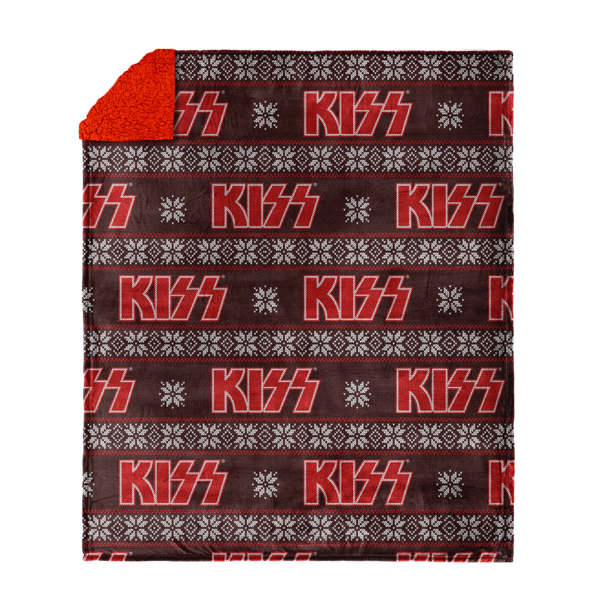 KISS Holiday Sweater Silk Touch Throw Blanket with Sherpa Reverse 50x60 inches