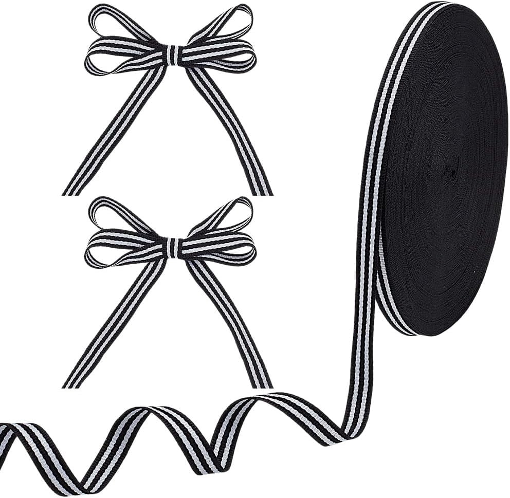 50Yard Polyester Stripe Ribbons Garment Accessories White Black 3/8 ...