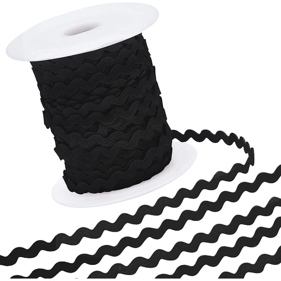 50Yard Rick Rack Trim Ribbon Wave Sewing Bending Fringe Trim 5.5mm for Sewing Flower Making Wedding Party Lace Ribbon Craft (Black)