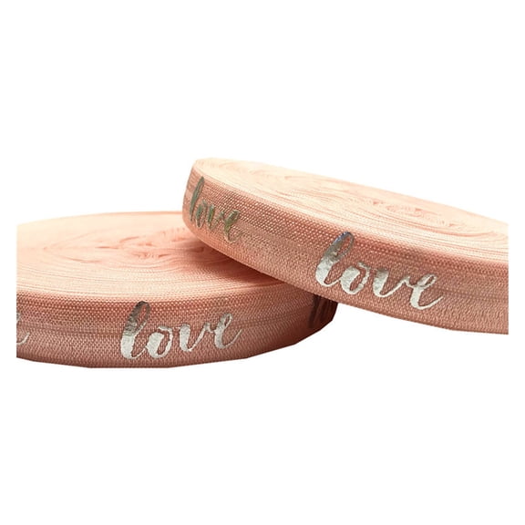 50Yards 16mm Nylon Love Printed Fold Over Elastic Ribbon Webbing for Wedding Craft Gift Wrapping Hair Band Accessories