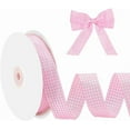 thumbnail image 1 of 50Yards Gingham Ribbon 1Inch Checkered Ribbon 100% Polyester Woven Edge Plaid Ribbon Scottish Ribbon for Present Wrapping Party Decoration Pearl Pink Green DIY, 1 of 6