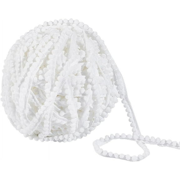 50Yards Mini Pom Poms Trims 3/8 inch Ball Fringe Trim Sewing Ribbon Crafts Pompoms Tassel Lace White