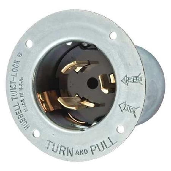 50a flanged locking inlet 2p 3w 250vac silver