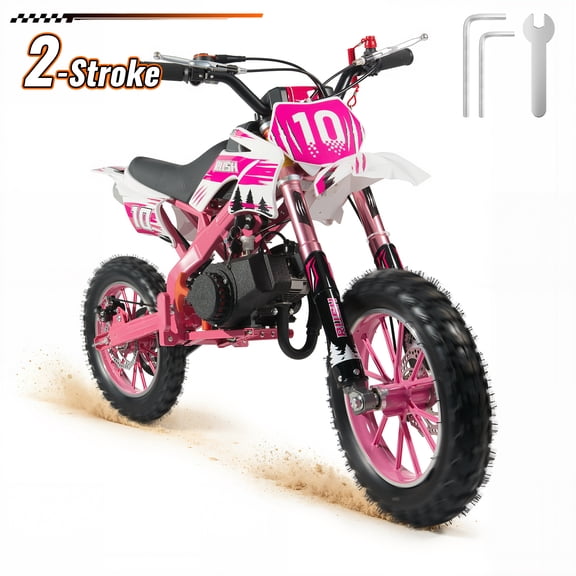 50cc 2-Stroke Mini Dirt Bike Pit Bike, Off-Road Motorcycle with Pull Start, Chain Drive, Front and Rear Disc Brakes, Shock Absorbers, 15-Inch Tires, 190 Lbs Max Load, Beginner Trail Bike