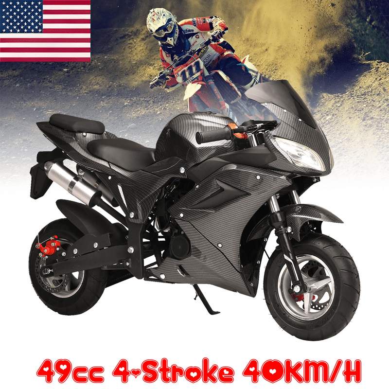50cc 4-Stroke Pocket Rocket Motorcycle, 1.8L Gas Tank Kids Dirt Bike,Dirt Bikes for Kids 8-14, Gas Pocket Motorbike with Front Rear Disc Brakes, Realistic Racing Max Speed 25MPH Max Load 330lbs
