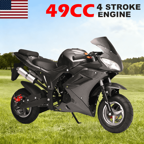 50cc 4-Stroke Pocket Rocket Motorcycle, 1.8L Gas Tank Kids Dirt Bike,Dirt Bikes for Kids 8-14, Gas Pocket Motorbike with Front Rear Disc Brakes, Realistic Racing Max Speed 25MPH Max Load 330lbs