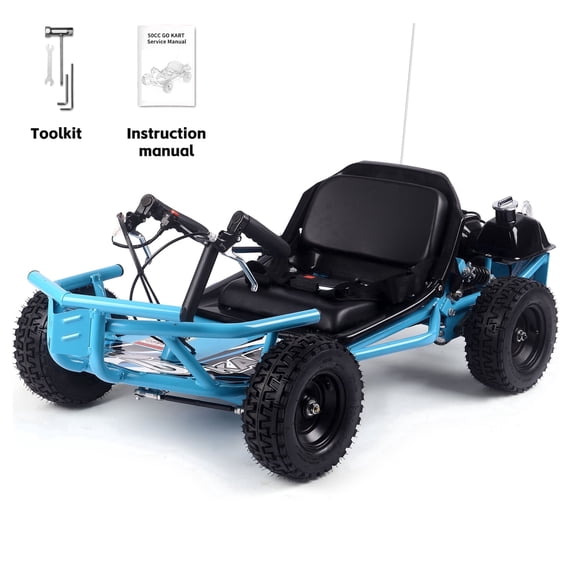 50cc Go Kart 2-Stroke Off-Road , 32 MPH Top Speed, Featuring Rear Suspension & Disc Brakes, Large 9.5" All-Terrain Tires, Max Load 185 lbs