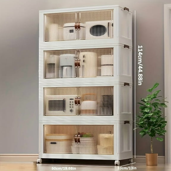 50cm 19.68in 5-Layer Multi-Tiered Storage Organizer with Locking Lid - Heavy-Duty Plastic Storage Bin with Wheels, Space-Saving Stackable Design for Home, Kitchen, Office, Nursery