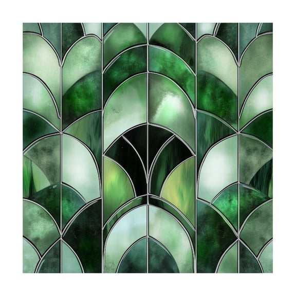 50cm Green Fan Shaped Art Glass Window Film Static Cling Sticker Privacy Decal For Interior Doors Bathrooms Kitchens