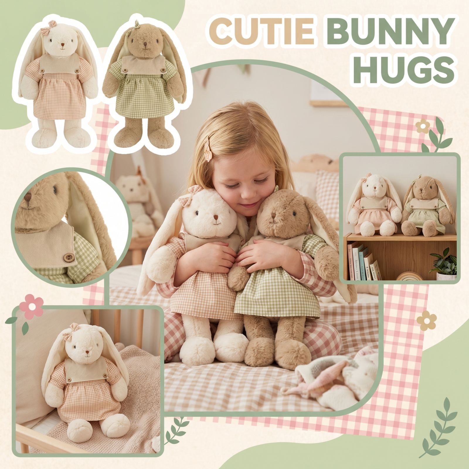 50cm Plush Bunny Toy, Soft Cuddly Rabbit Stuffed Animal for Kids & Adults, Gentle Hugging Comfort Companion, Hypoallergenic Polyester Fiber Filled, Cute Beige Bedroom Decor & Gift