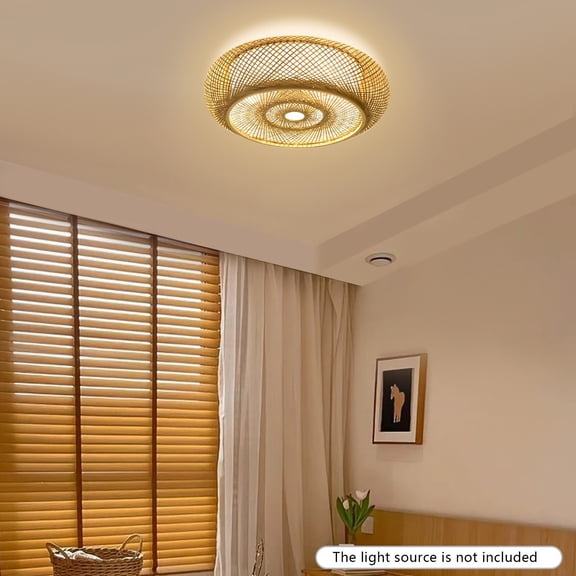 50cm Round Bamboo Rattan Flush Mount Ceiling Light, Handwoven 3-Light Woven Lamp Fixture for Living Room Bedroom Dining Kitchen
