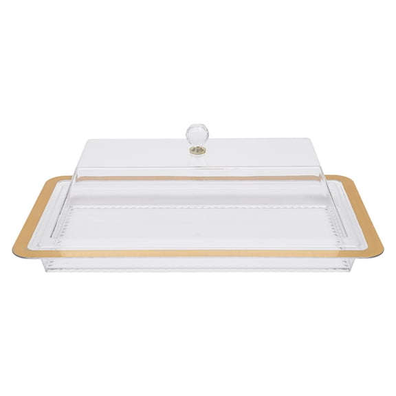 50cm Square Cake Stand, Cake Stand with Dome, Acrylic Cake Display, Gold Rim, Crystal Handle, Shatter-Resistant, for Wedding, Birthday