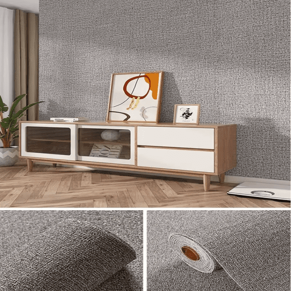 50cm x 10m Linen 3D Foam Self-Adhesive PVC Wallpaper, Solid Color Waterproof Wall Stickers for Renovation