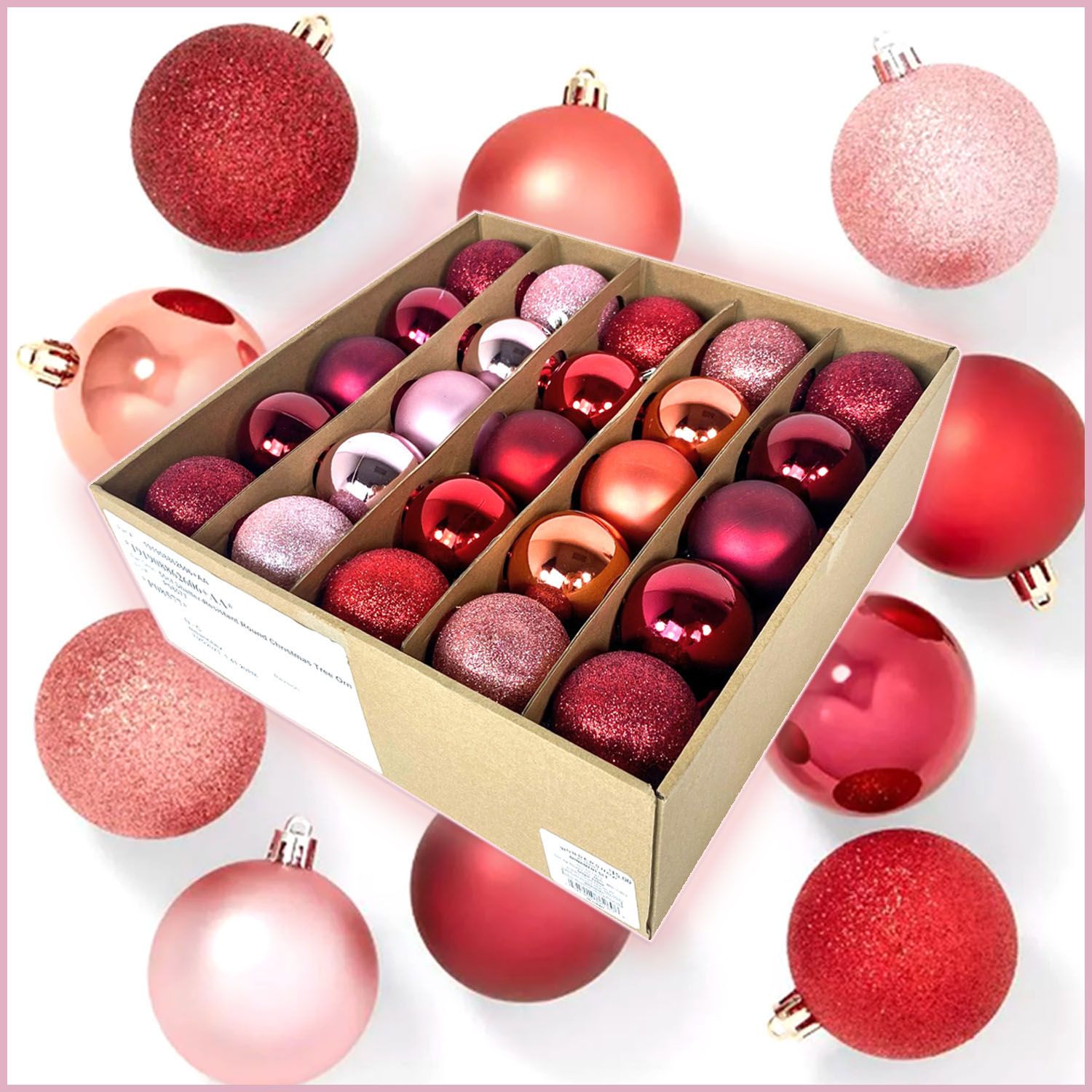 50ct ShatterResistant Round Christmas Red and Light Pink Tree Ornament
