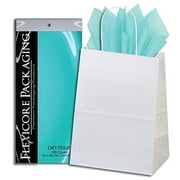 50ct White Paper Gift Bags + 100ct Azure Gift Tissue (Flexicore Packaging)