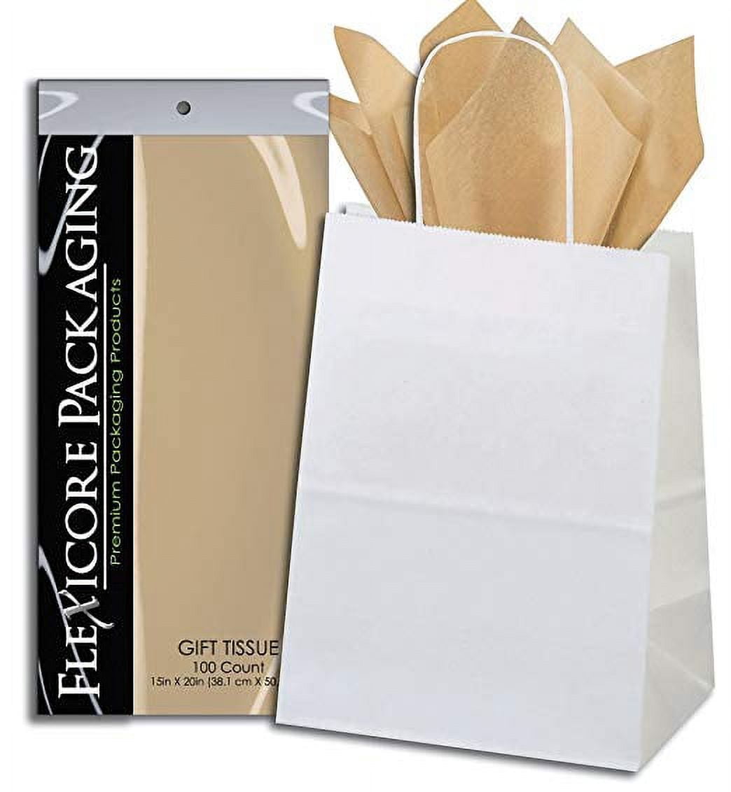 50ct White Paper Gift Bags + 100ct Light Pink Gift Tissue (Flexicore  Packaging) 