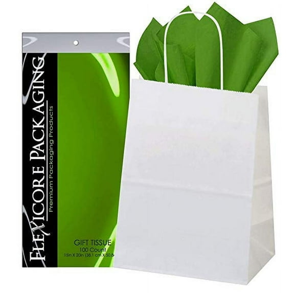 50ct White Paper Gift Bags + 100ct Oasis Gift Tissue (Flexicore Packaging)