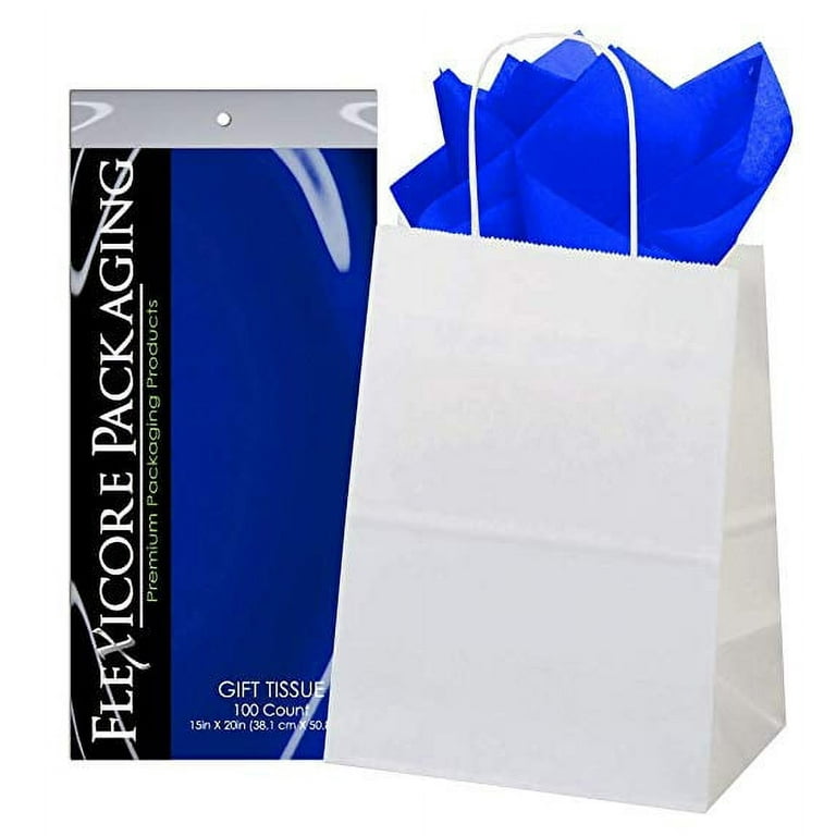 50ct White Paper Gift Bags + 100ct Sapphire Gift Tissue (Flexicore
