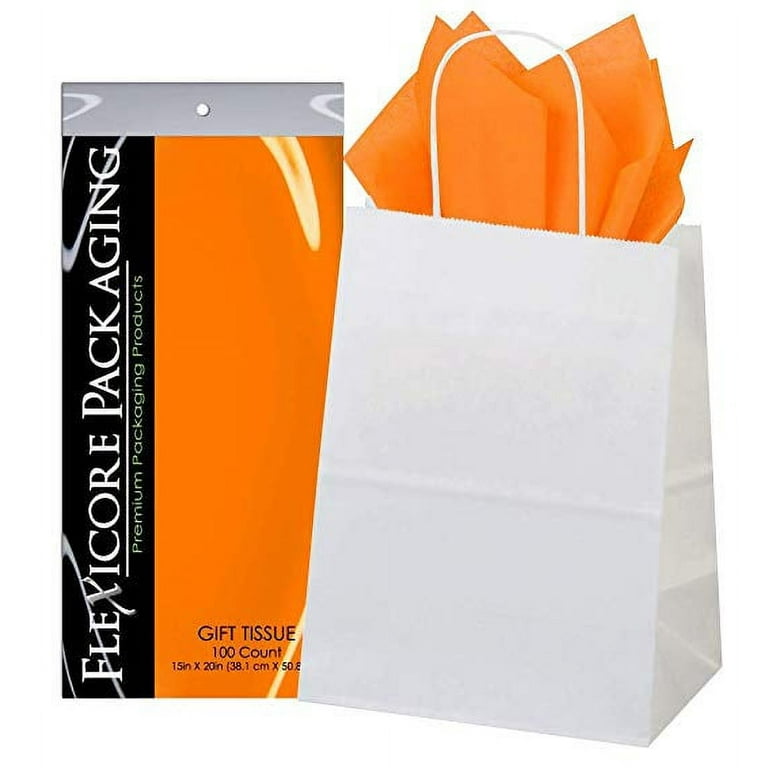 50ct White Paper Gift Bags + 100ct Antique Gold Gift Tissue (Flexicore  Packaging)