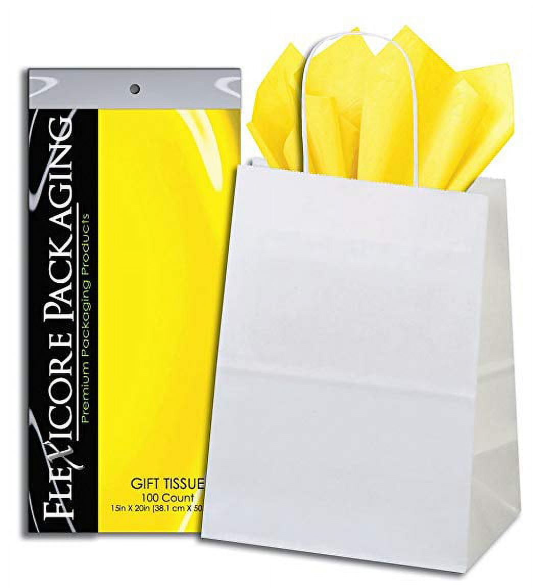 50ct White Paper Gift Bags + 100ct Light Pink Gift Tissue (Flexicore  Packaging) 