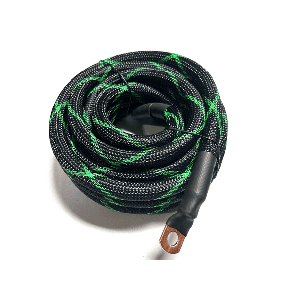 50ft 1/0 Gauge Black/Green Snakeskin Braided Sleeving OFC Wire Strands Copper Marine Cable AWG