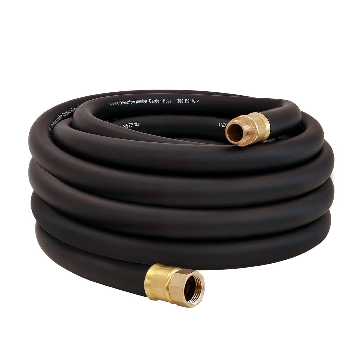 50ft *1 Inch Heavy Duty Rubber Garden Hose - 200psi Working  1000psi Burst Hot/cold Water Five-layered Braiding For Durability Versatile Gardening Agriculture Construction(black)