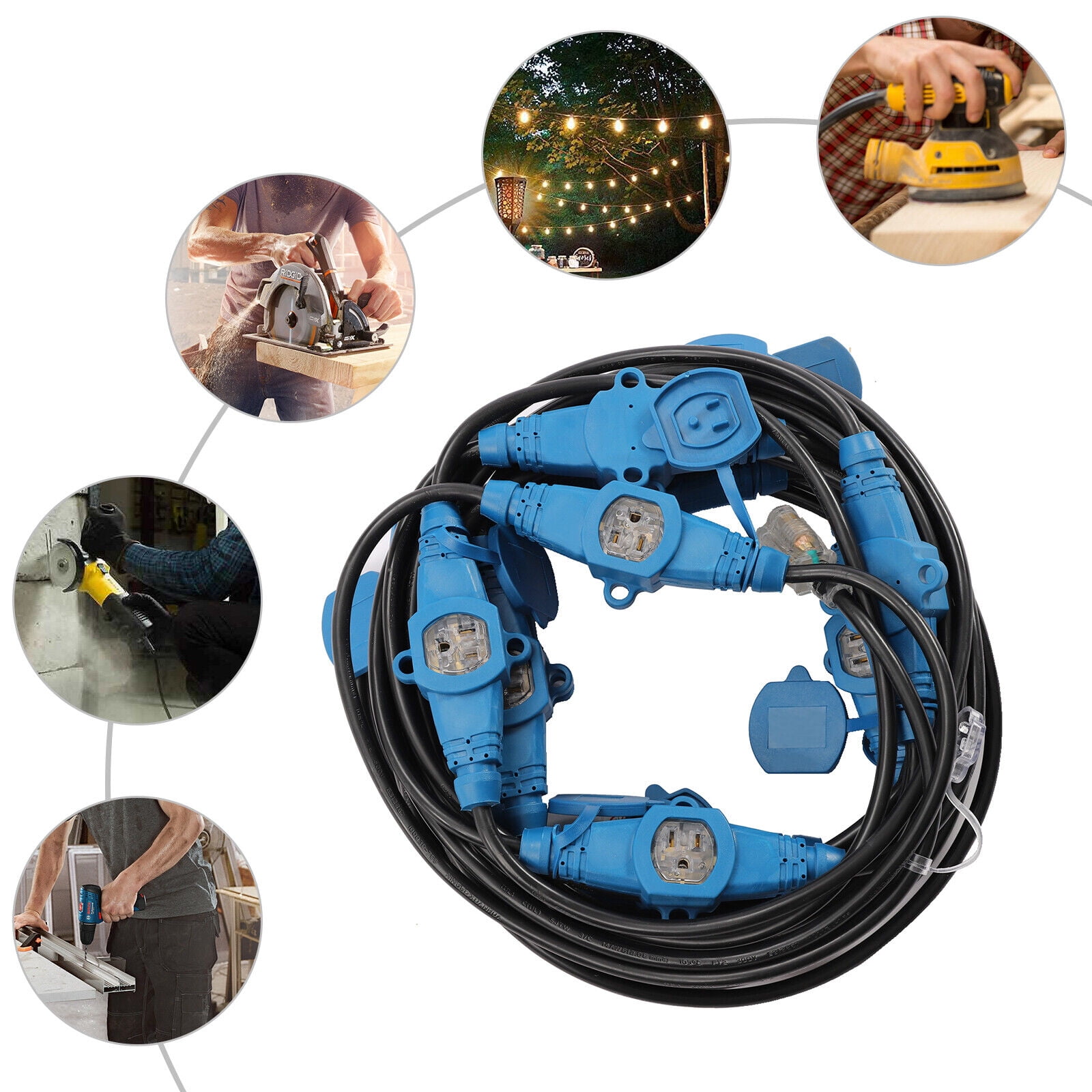 50ft 12 Gauge Outdoor Power Extension Cord 11 Outlet Cable Multiple  Splitter 