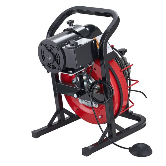 50ft 5/16 Inch Auto Feed Drain Cleaner Sewer Snake Machine with 4 Cutters Air Foot Switch for 2 to 4 Inch Pipes