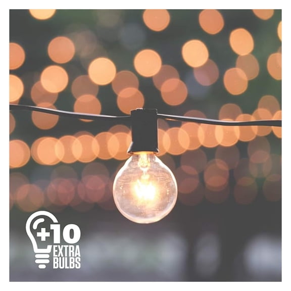 50ft Black String Lights, 60 G40 Globe Bulbs (10 Extra), Connectable, Waterproof, Indoor-Outdoor Globe String Lights for Patios, Parties, Weddings, Backyards, Porches, Gazebos, Pergolas and More