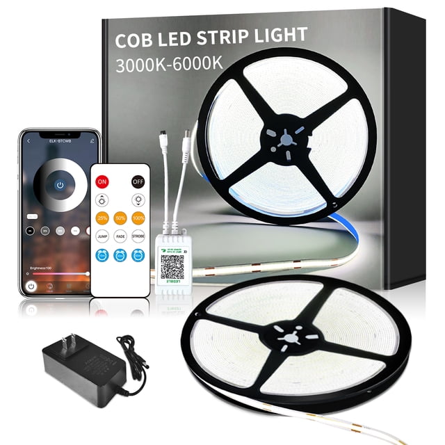 50ft COB LED Strip Light, Cool White 6000K Dimmable LED Tape Light with ...